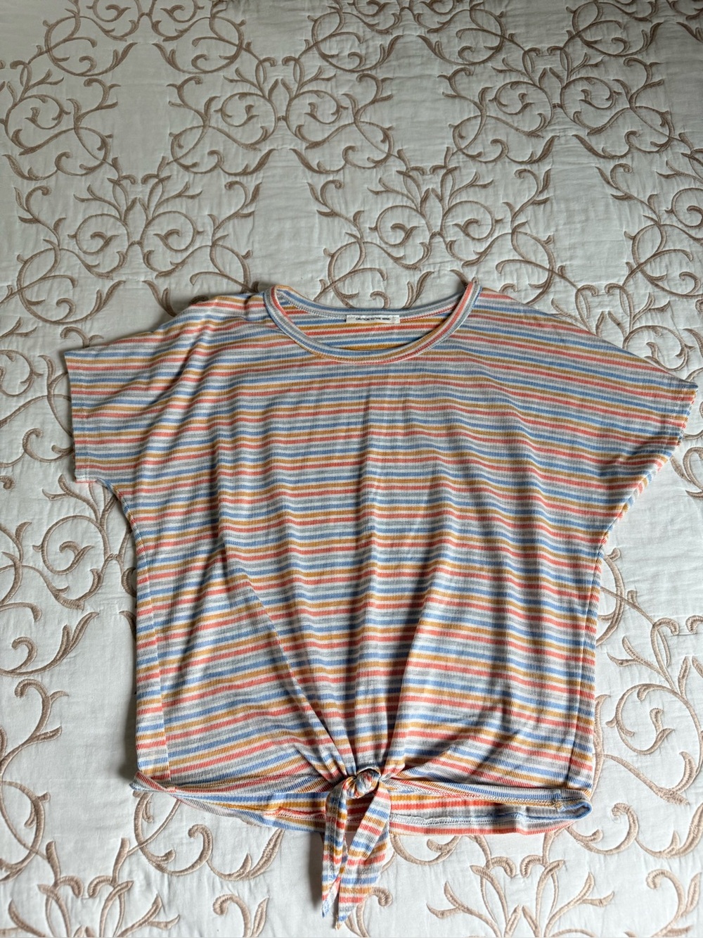 Striped Tie-Front Tee in Pastel Rainbow